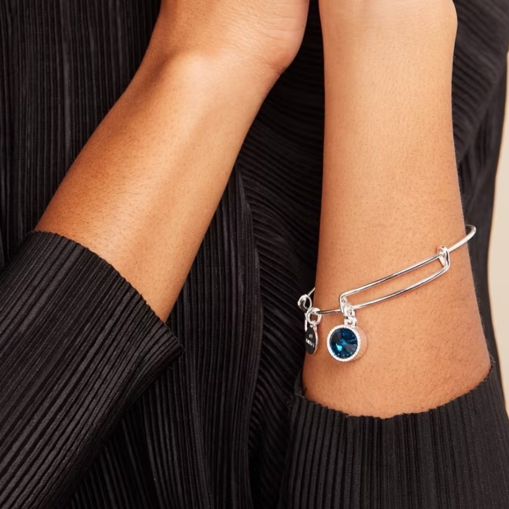 Alex and Ani Blue Zircon Charm Bangle Bracelet NWOT